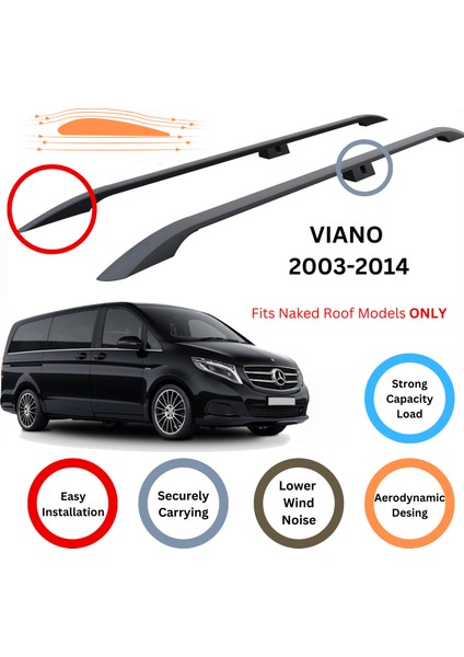 Mercedes Viano 2003-2014 Araç Üstü Alüminyum Tavan Yan Rayları Plus Serisi - Siyah fiyatları