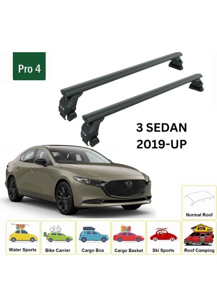Mazda 3 Sedan 2019-2025 Oluksuz Üst Tavan Portbagaj Taşıyıcı Ara Atkısı Toros Serisi Pro 4 Siyah fiyatları
