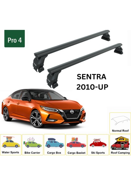 Nissan Sentra 2010-2019 Oluksuz Üst Tavan Portbagaj Taşıyıcı Ara Atkısı Toros Serisi Pro 4 Siyah fiyatları
