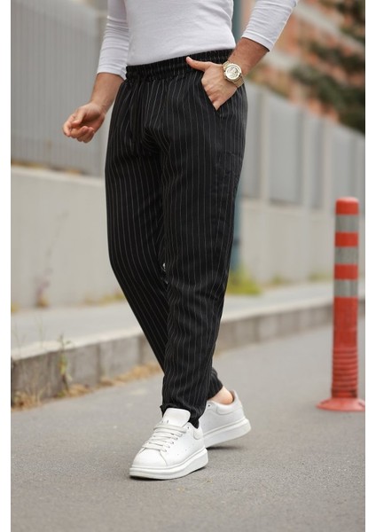 Erkek Beli Bağcıklı Çizgili Pantolon