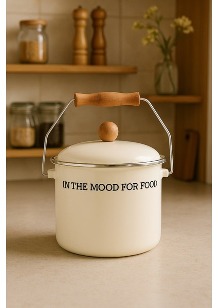 Vintage Krem Emaye Bakraç 28 cm