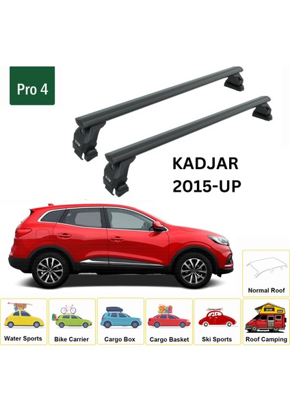 Renault Kadjar 2015-2025 Oluksuz Üst Tavan Portbagaj Taşıyıcı Ara Atkısı Toros Serisi Pro 4 Siyah fiyatları