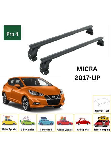 Nissan Micra K14 2017-2025 Oluksuz Üst Tavan Portbagaj Taşıyıcı Ara Atkısı Toros Serisi Pro 4 Siyah fiyatları