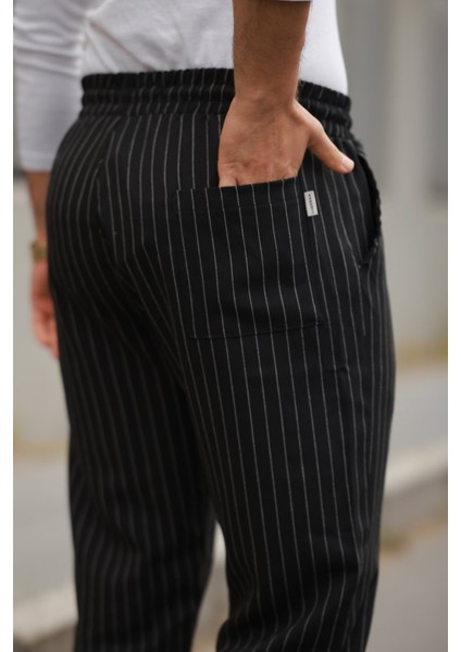 Erkek Beli Bağcıklı Çizgili Pantolon modelleri