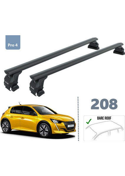 Peugeot 208 2019-2025 Oluksuz Üst Tavan Portbagaj Taşıyıcı Ara Atkısı Toros Serisi Pro 4 Siyah modelleri