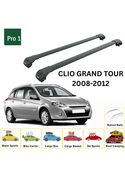 Renault Clio Grand Tour 2008-2012 Oluksuz Üst Tavan Portbagaj Taşıyıcı Ara Atkısı Toros Serisi Pro 4 Siyah fiyatları