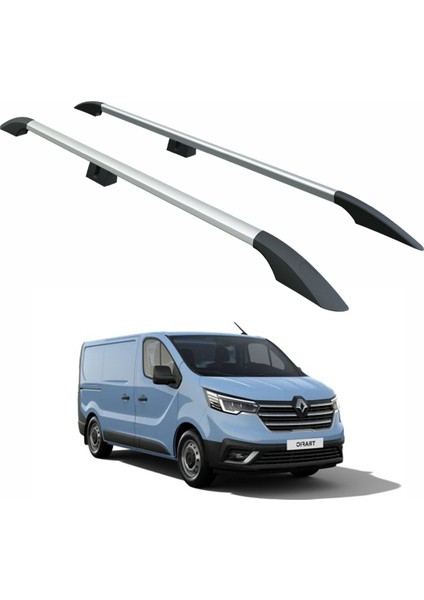 Renault Trafic X82 Uzun Şase (2014-2025) Araç Üstü Alüminyum Tavan Yan Rayları Plus Serisi - Gri