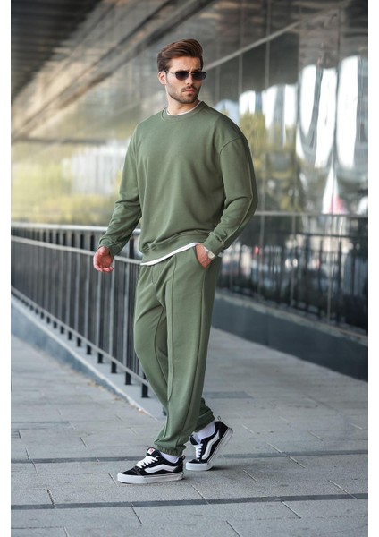 Haki Bisiklet Yaka Basic Erkek Eşofman Takımı E7323