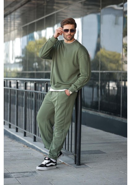 Haki Bisiklet Yaka Basic Erkek Eşofman Takımı E7323 fırsatları