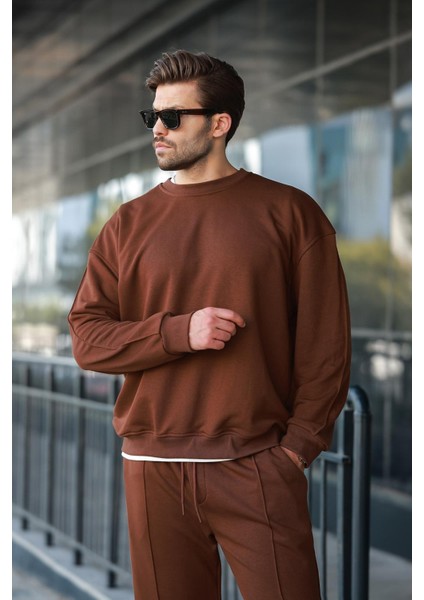 Acı Kahverengi Bisiklet Yaka Basic Erkek Eşofman Takımı E7323 fırsatları