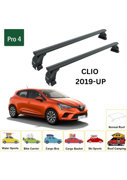 Renault Clio 2019-2025 Oluksuz Üst Tavan Portbagaj Taşıyıcı Ara Atkısı Toros Serisi Pro 4 Siyah fiyatları