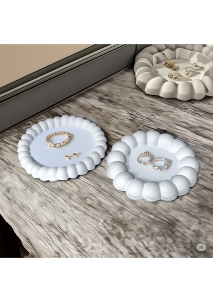 Beyaz Takı Tabağı – El Yapımı Modern İkili Saklama Tabağı Seti, Yüzük ve Küpe Organizer, Dekoratif Takı Saklama, Hediye Alternatifi