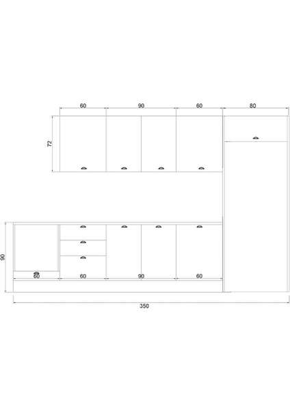350 cm %100 Mdf Greena White Mutfak Dolabı modelleri