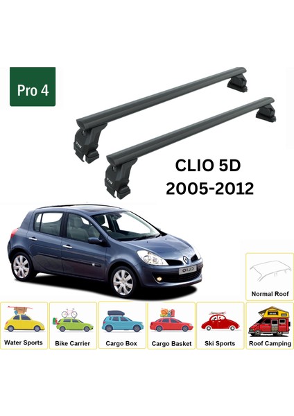 Renault Clio 2005-2012 Oluksuz Üst Tavan Portbagaj Taşıyıcı Ara Atkısı Toros Serisi Pro 4 Siyah fiyatları