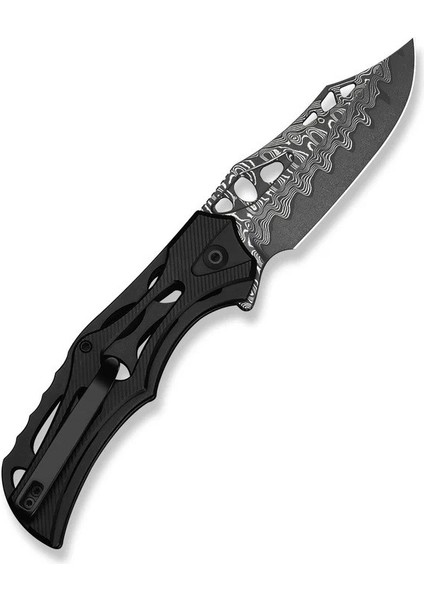 Biophase Flipper & Button Lock Knife Black Aluminum Handle Damascus Çakı modelleri