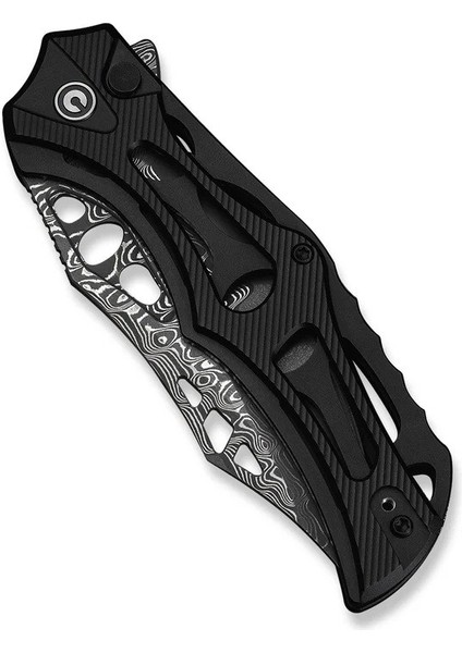 Biophase Flipper & Button Lock Knife Black Aluminum Handle Damascus Çakı indirimleri