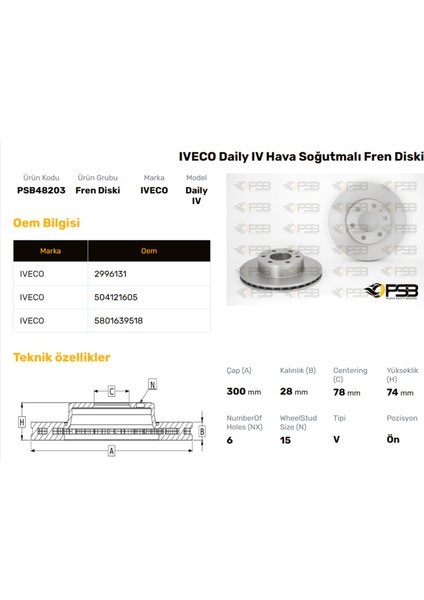 Fren Diski Ön 300MM Iveco Daıly Iv 2006- Oem Kodu - 2996131-PSB48203