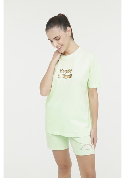 Wl Wındy 11Md1153 4Fx Neon Yeşil Kadın Kısa Kol T-Shirt
