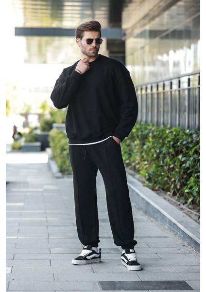 Siyah Bisiklet Yaka Basic Erkek Eşofman Takımı E7323