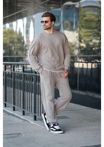 Boyalı Gri Bisiklet Yaka Basic Erkek Eşofman Takımı E7323 fiyatları