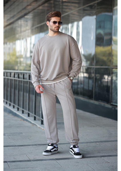 Boyalı Gri Bisiklet Yaka Basic Erkek Eşofman Takımı E7323 modelleri