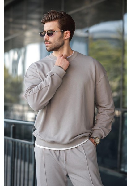 Boyalı Gri Bisiklet Yaka Basic Erkek Eşofman Takımı E7323 fırsatları