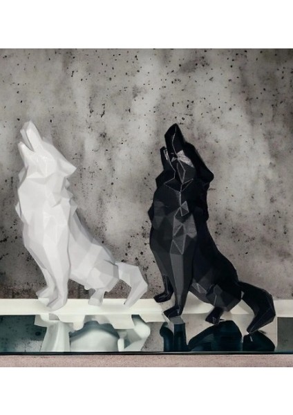 CERESSHOP Uluyan Kurt Biblo ve Dekor 2 Adet 16 cm (Yüksek Baskı Kalitesi) Siyah Ve Beyaz