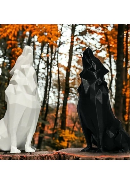 CERESSHOP Uluyan Kurt Biblo ve Dekor 2 Adet 16 cm (Yüksek Baskı Kalitesi) Siyah Ve Beyaz fırsatları