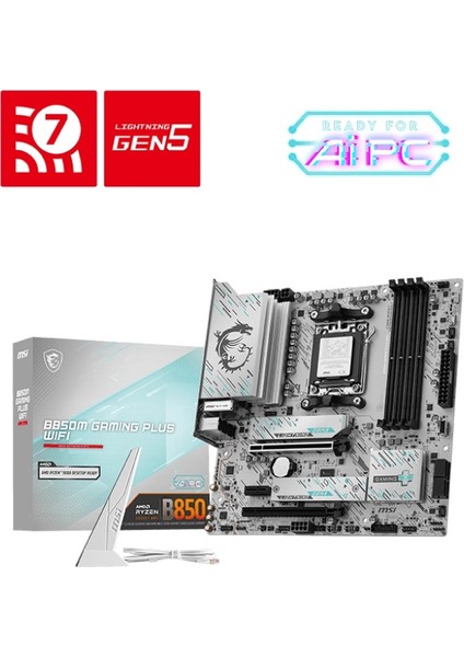 Msı MB B850M Gamıng Plus Wıfı Am5 Ddr5 8200MHZ(OC) HDMI Dp 2x M.2 USB 10GBS 5g Lan Wı-Fı 7 Matx