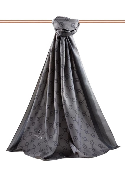 Lüks Medine İpeği Monogram Desenli Füme Renkli Kırışmaz Şal 75X195 cm Moss Krep Dikiş Tipi fiyatları