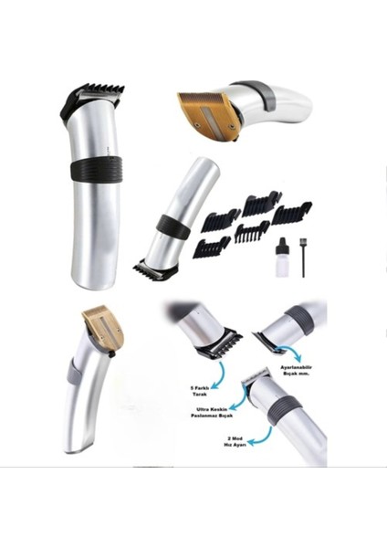 609 Profesyonel Şarjlı Saç Sakal Kesme Tıraş Makinesi Erkek Tıraş Makine Seti