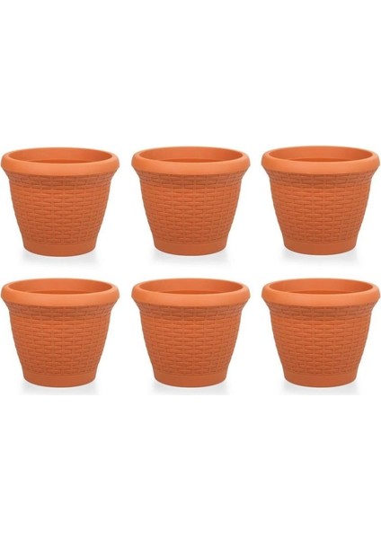 SO-HS05 Plastik Hasır Desenli Saksı 25 Lt Kiremit 6 Adet
