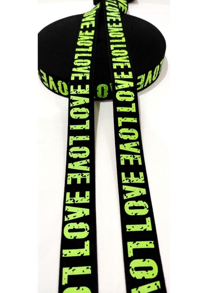 Siyah Neon Yeşil Love Yazılı Lastik Şerit