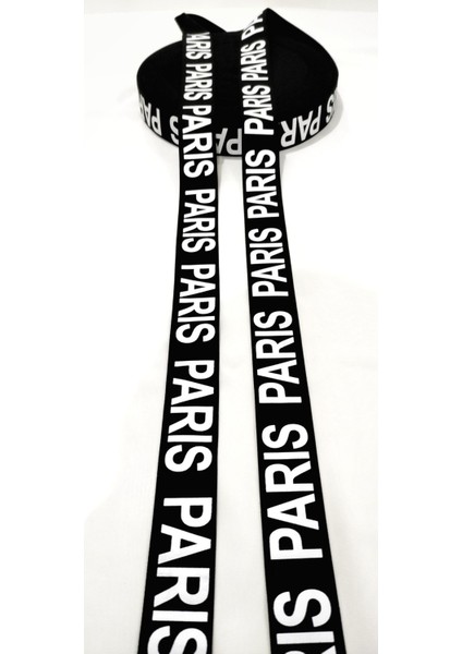 Siyah Beyaz Parıs Yazılı Lastik Şerit