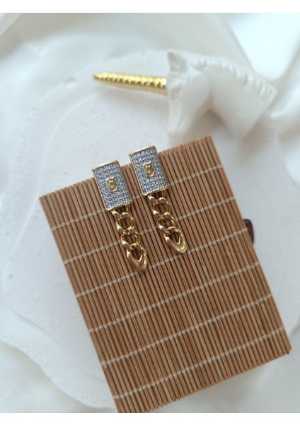 Zincirli Taşlı Küpe