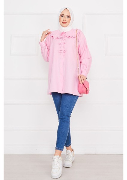 Bebe Yaka Fiyonk Detaylı Tunik Gömlek