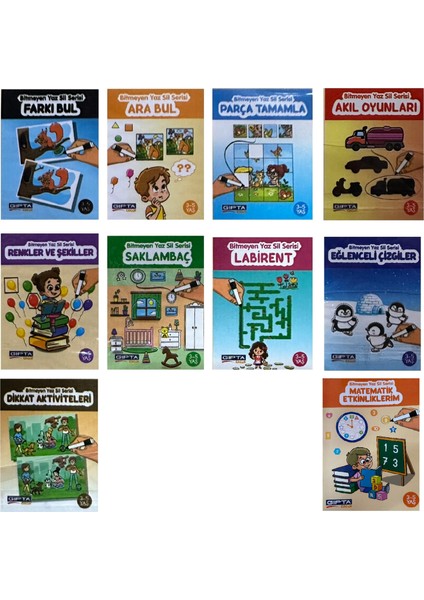 Okul Öncesi Bitmeyen Yaz Sil Aktivite Seti 3 + Yaş (10 Kitap)