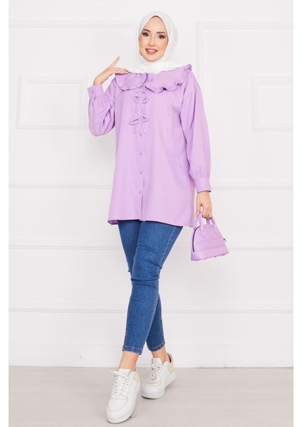 Bebe Yaka Fiyonk Detaylı Tunik Gömlek