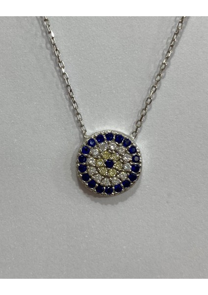 Nazar Boncuklu Mavi Taşlı Gümüş Şans Kolyesi