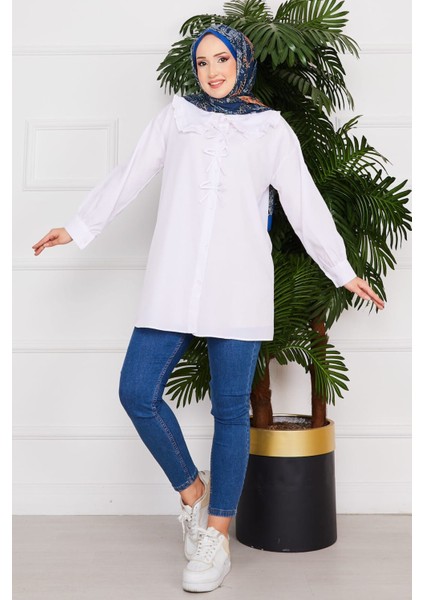 Bebe Yaka Fiyonk Detaylı Tunik Gömlek