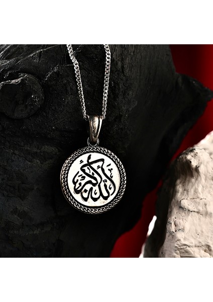 Gümüş Hasbiyallah Kolye Hasbiyallah (Allah Bana Yeter) Yazılı Mat Erkek Gümüş Kolye