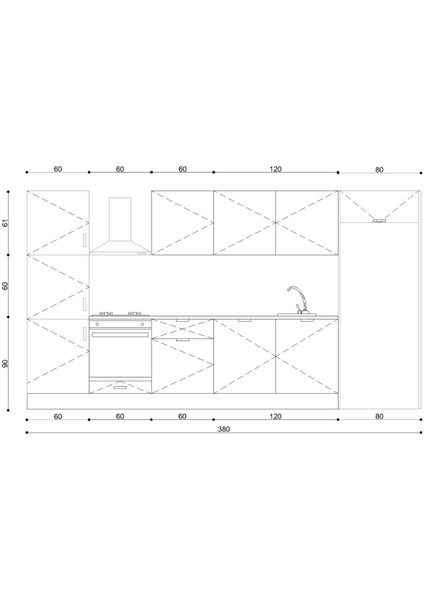 380 cm %100 Mdf Tezgahlı Efil Ankastre Mutfak Dolabı indirimleri