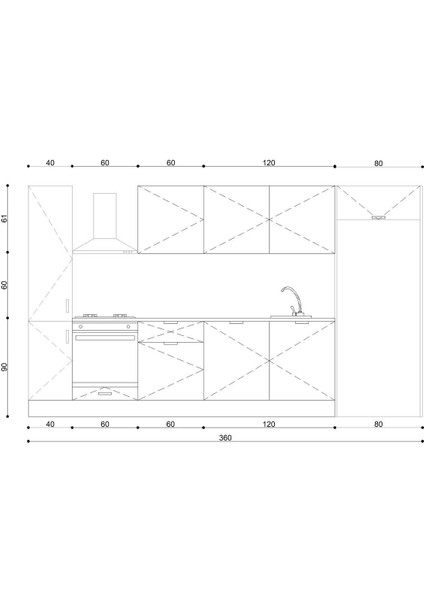 360 cm %100 Mdf Tezgahlı Efil Ankastre Mutfak Dolabı indirimleri