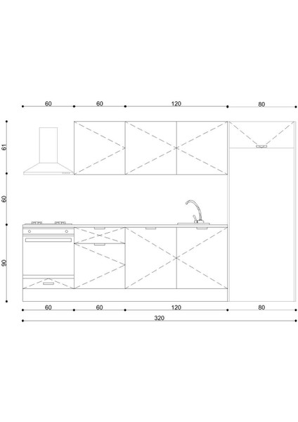 320 cm %100 Mdf Tezgahlı Efil Ankastre Mutfak Dolabı indirimleri