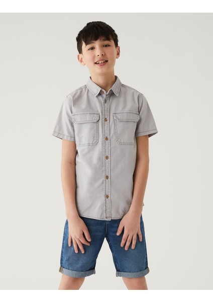 Saf Pamuklu Kısa Kollu Gömlek