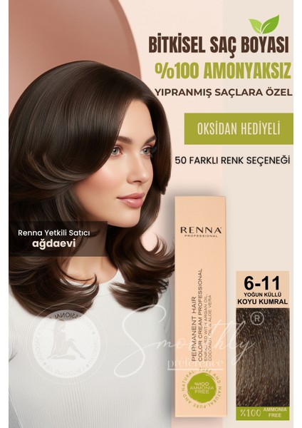 Amonyaksız Bitkisel Yıpranmış Saçlar İçin Saç Boyası 6-11 Yoğun Koyu Küllü Kumral 60 ml
