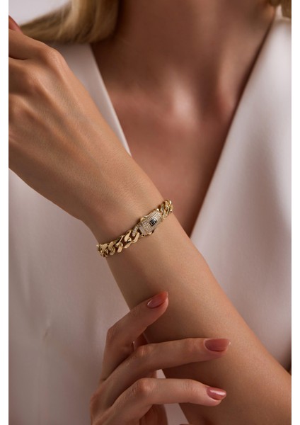 14 Ayar 10 mm Gurmet Zincir Bileklik (Taşlı Kilit)