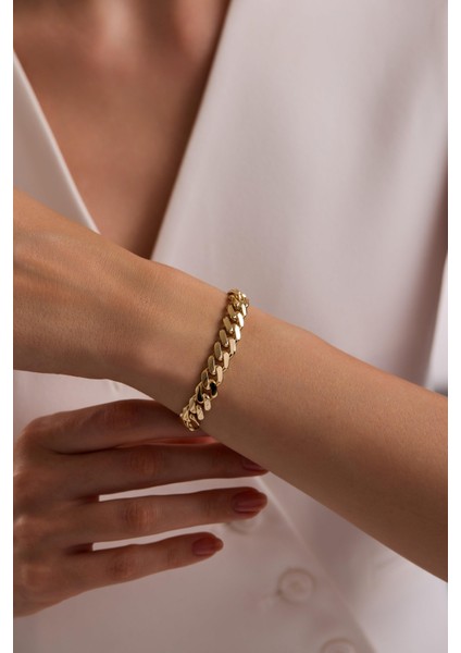 14 Ayar 10 mm Gurmet Zincir Bileklik (Taşlı Kilit) modelleri