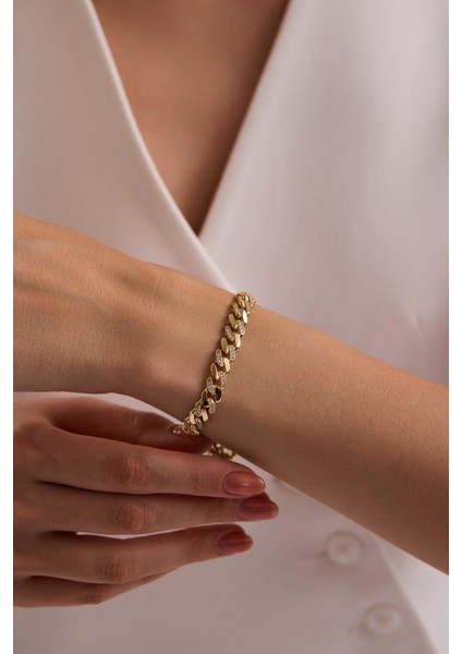 14 Ayar 7 mm Taşlı Gurmet Zincir Bileklik (Taşlı Kilit) modelleri