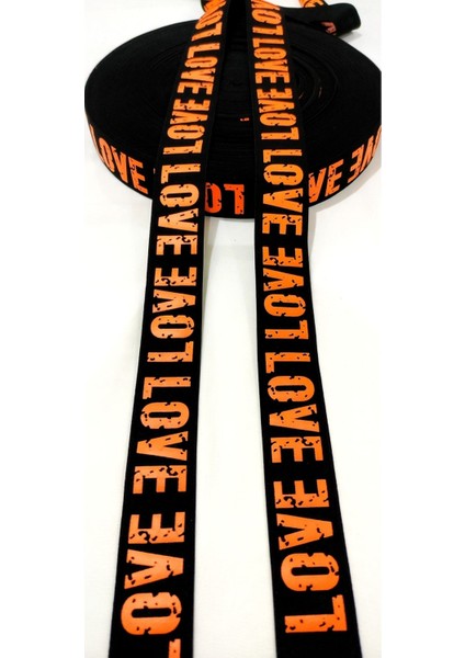 Siyah Turuncu Love Yazılı Lastik Şerit